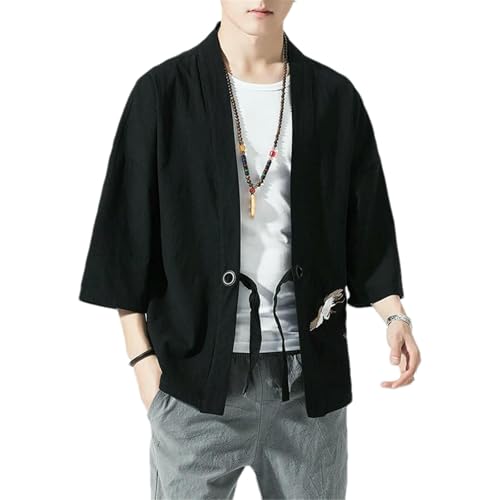 Kimono bordado Harajuku estilo japonés para hombre, disfraz samurái Yukata, ropa asiática, cárdigan, chaqueta, camisa, Negro, L