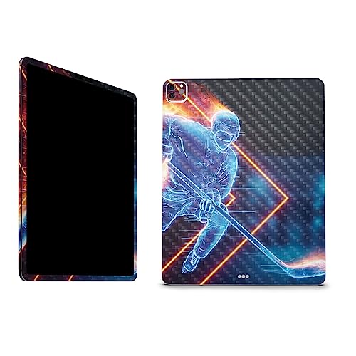 Image of MightySkins Carbon Fiber Skin Compatible with Apple iPad Pro 12.9 inch M2 6th Gen (2022) Full Wrap Kit - Glow Hockey | Protective, Durable Textured Carbon Fiber Finish | Easy to Apply | Made in The USA