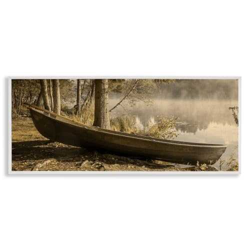 Woodland Lake Shore Canoe, 13 x 30 Inch Framed Giclée Print