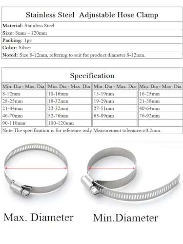 Braçadeiras de mangueira de aço inoxidável, 8mm ~ 120mm, ajustável, tri engrenagem, tubo de combustí