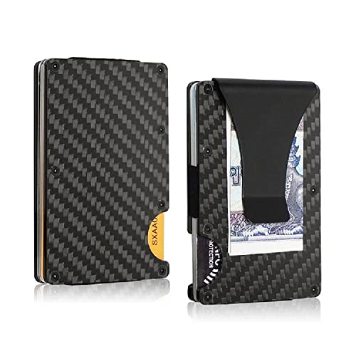 Carbon Fiber Wallet Minimalist Wallet for Men, GNEBRAUTY Metal Money Clip Wallet, Front Pocket Men Wallet RFID Blocking Aluminum Slim Cash Clip Thin Credit Card Holder (Solid Black)2