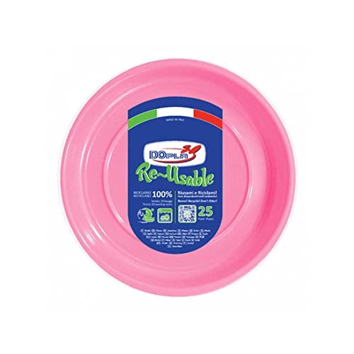 Dopla Piatti Di Plastica Fondi Rosa Ø20,5Cm, Lavabili E Riutilizzabili. 25Pz