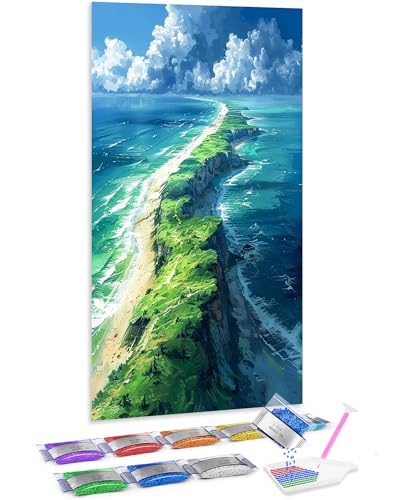 Punto de cruz diamante 5D con diseño de costa verde, lienzo grande de 70x40 cm para pared