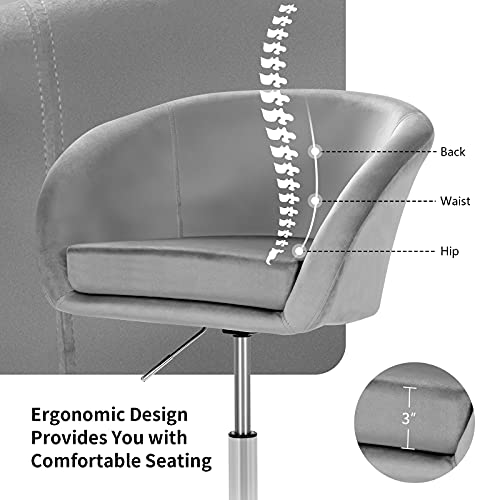 COSTWAY Vanity Chair, Height Adjustable Modern Velvet Makeup Chair with Chrome Frame, Round-Back, Comfortable Swivel Accent Leisure Chair for Living Room, Bedroom (Grey) - Thumbnail 6