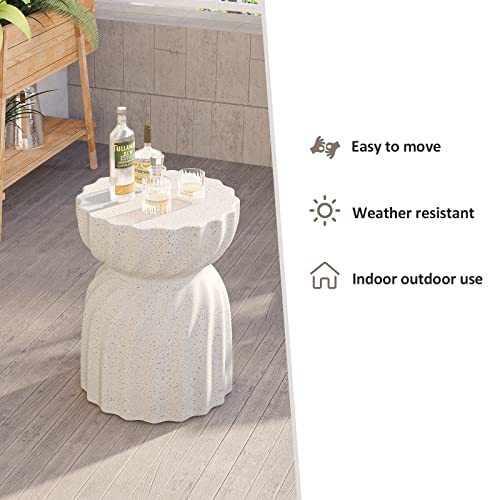 HOMPUS Unique Outdoor Concrete Side Table Set of 2, Garden Stool, 2 Piece Round Patio MgO End Table, Lightweight Small Accent Table for Indoor Outdoor Use, Patio, Garden, Backyard, Terrazzo Colorful