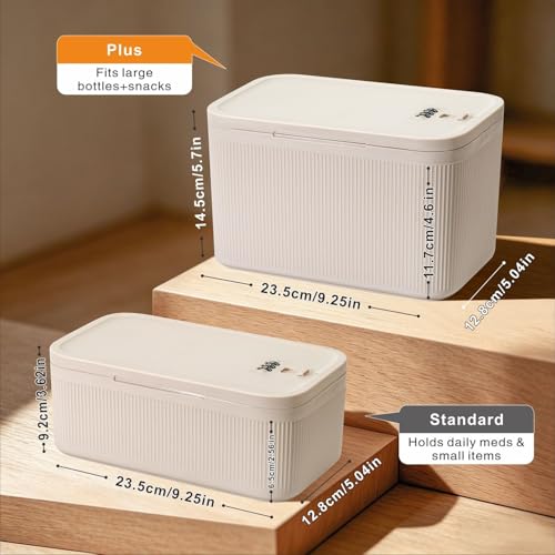 Image of Small Medication Lock Box with Combination Code, Lockable Storage Box for Pills /Snacks /First Aid Kits, Phone /Personal Items, Secure Container for Home /Fridge /Office /Travel- Reusable (Beige)