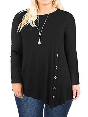 DOLNINE Womens Plus Size Shirts Asymmetrical Hem Long Sleeve Tunics Tee Blouse Black-14W