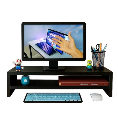 Suporte Monitor Duplo para Escritório e Desktop MDF - 50x20x10 Preto