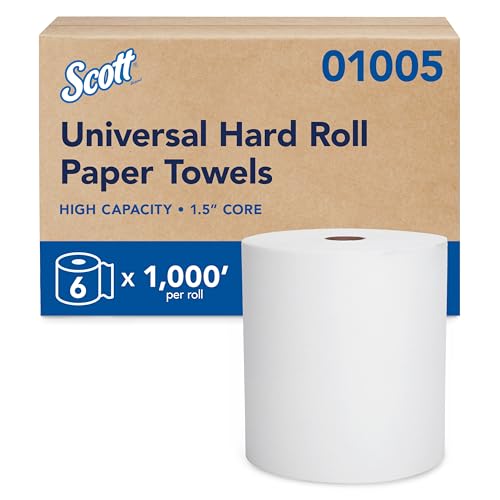 Scott Professional Essential Universal High-Capacity Hard Roll Paper Towels Bulk (01005) 1.5 Core Absorbency Pockets White (6 Rolls at 1 000 Each 6 000/Case)