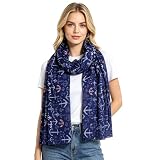 Lina & Lily Nautical Anchor Print Women's Scarf Shawl Wrap Lightweight (Blue)