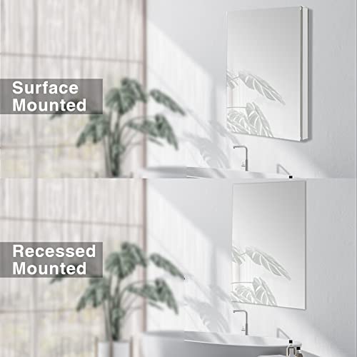 Durldeng Recessed Medicine Cabinet With Mirror 3X Magnifier,16 X 24 Inch,Bathroom Medicine Cabinet Mirror，Bathroom Mirror With Storage 3 Adjustable Shelves,Silver,Recessed And Surface Wall Mounted #TOP2