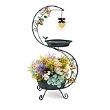 Bird Bath for Outside with Solar Lamp, 36" Birdbaths for Outdoors with Planter Flower Pot, Metal Bird Bath Bowl for Garden Yard Decor (All Blue Green)