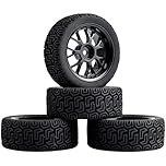 KEEDA 4PCS 68mm Tires Rubber Tyres and Plastic Wheels for 1:10 RC On Road Car Traxxas Tamiya HSP HPI Kyosho 1/16 RC Rally Car (Black)