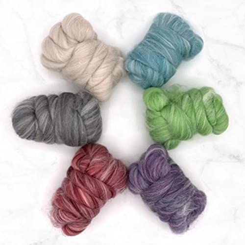 Image of Revolution Fibers Cascade Range Wool Roving Variety Pack | 6 Super Soft, Luxurious Blended Colors of Merino & Alpaca Fiber | Perfect for 3D Needle Felting, Wet Felting & Spinning