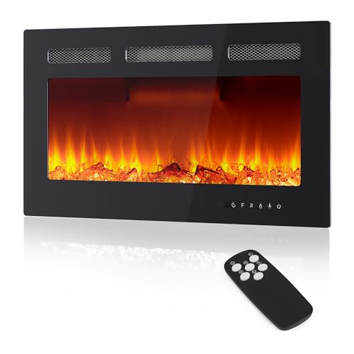 30 Inch Recessed & Wall Mounted Electric Fireplace - Remote Control + Touch Screen, Low Noise 750/1500w Heater with Timer, Adjustable Flame Color/Brightness for Living Room Bedroom