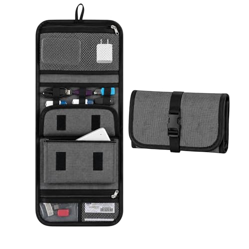 Image of IRONFIX Foldable Gadget Organiser, Travel Cable Management Bag, Roll-Up Electronics Accessories Pouch with Multiple Pockets