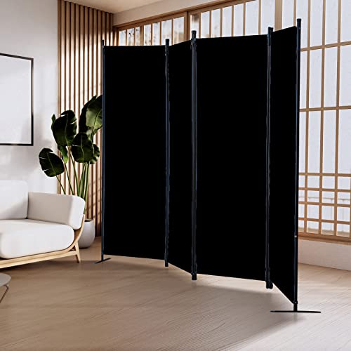 Room Divider 4-Panel Privacy Screen with 3 Support Foot, Portable Screen Steel Frame with Hook&Loop for Home, Office, Classroom, Studio, Meeting Black - Thumbnail 2