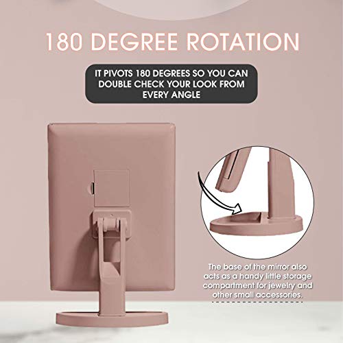 Beautyworks Backlit Makeup Vanity Mirror 36 LED Lights Touch-Screen Light Control, Tri-Fold 1/2/3X Magnification, Portable High-Definition Clarity Cosmetic Light Up Magnifying Mirror (Rose Gold)