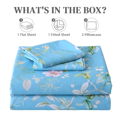 Image of MUXHOMO Queen Size 4 Piece Sheet Set, Soft & Breathable Sheet for Bedroom with Deep Pocket Up to 16 inch, Wrinkle-Free & Cooling Bed Sheet with Flat Sheet, Fitted Sheet & Pillowcases - Magnolia Blossom