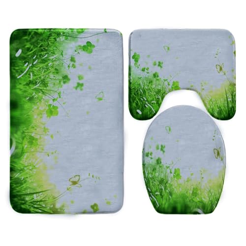 Tapete de baño antideslizante gris claro verde para puerta de baño, 3 piezas, tapete absorbente de agua, tapete de baño en forma de U, lavable a máquina, tapete de baño mate, 45 x 75 cm