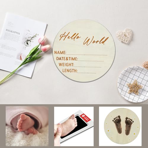 Image of baby announcement sign,hello world newborn sign,baby name sign,welcome baby sign,birth announcement sign (Wood color(flower))