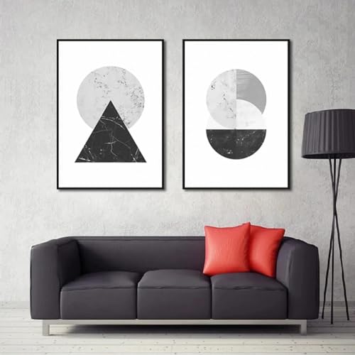 Impression sur toile géométrique salon moderne triptyque noir et gris affiche murale - 2