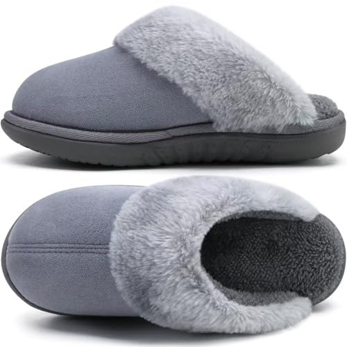 Image of jiajiale Women's Memory Foam Slippers Ladies Slip On Arch Support Suede Scuff Slipper Cozy Fuzzy Faux Fur Winter House Shoes Indoor Outdoor