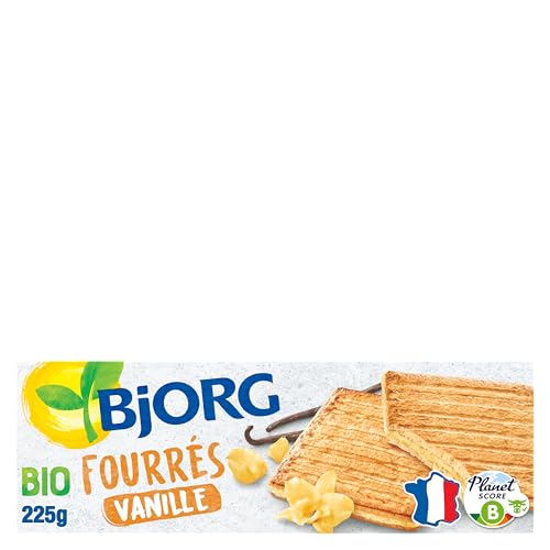 BJORG - Biscuits Fourrés Vanille Bio - Biscuit Bio - Au Blé Complet - Sans Huile de Palme - 225 g