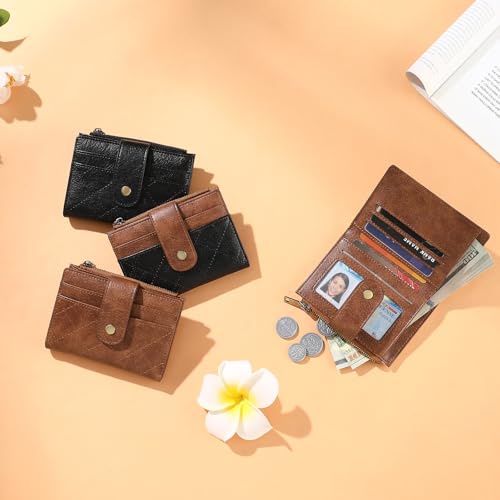 Image of GAEKEAO Small Wallet for Women Leather RFID Blocking Card Holder Bifold Zipper Pocket Wallet with ID Window