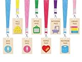 JarThenaAMCS 8 Set Hall Pass Lanyards Back to School Unbreakable Wooden Colorful Reusable Classroom Passes for Library Bathroom Nurse Office Supplies