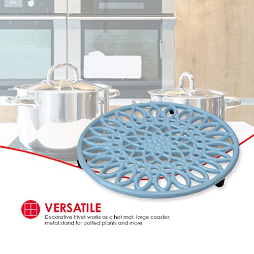 Home Basics Sunflower Collection, Heavy Duty Cast Iron Trivet, Elevated Base Kitchen Countertop & Dinning Room Table, (3, Light Blue) #TOP3