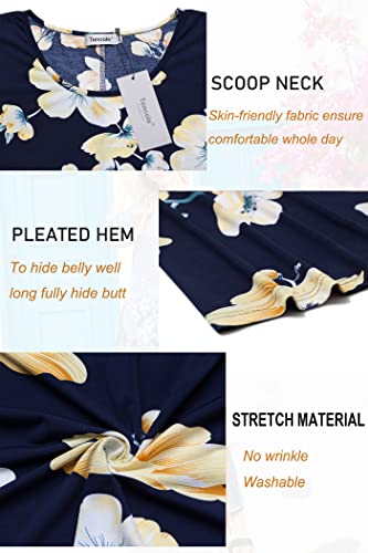 Tencole Blouses For Women Fashion 2023, 3/4 Sleeve Shirts For Women Dressy Tunic Tops Casual Wear With Floral Navy Yellow #TOP2