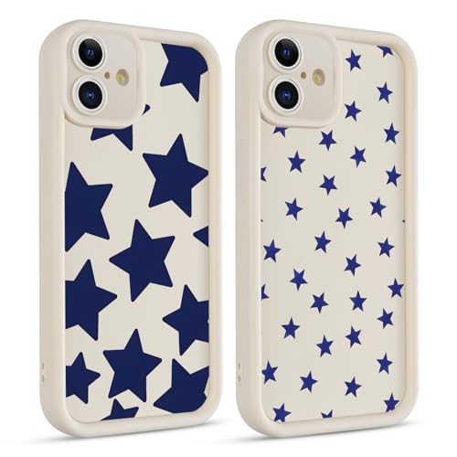 lioscre 2 Pack Cute Star Phone Case for iPhone 16 6.1", Aesthetic Coquette Blue Cool Y2K Pattern Print Design Women Girls Case Soft Slim Shockproof TPU Protective Funda Cover