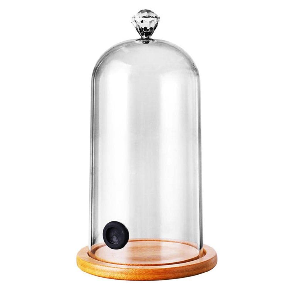 Plastic Smoking Cloche Hood Molecular Cuisine Food Dome Cover for Cocktail Cake Smoking Cloche for Food Drinks with Wood Base