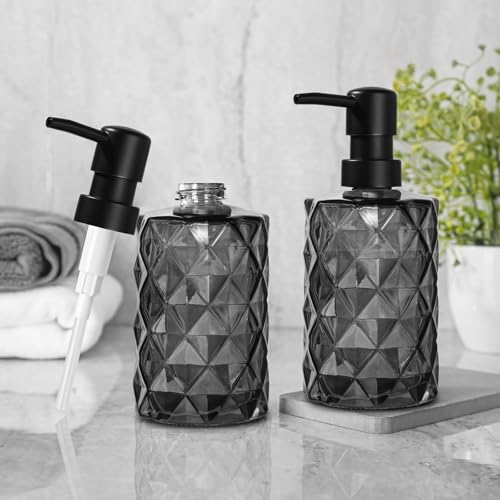 Gmisun Seifenspender, 330ml Seifenspender Glas, 2 Stück Spülmittelspender Schwarz, Moderne Pumpspender Aus Glas Für Badezimmer, Handseifenspender, Flüssigseifenspender 3