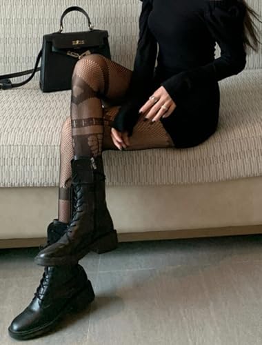 Image of Mrotrida Women's Fire Patterned Fishnet Tights Sexy Elastic Blaze Pantyhose Leggings Fire Mesh Stockings
