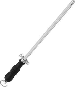 BEWOS Honing Steel, 26CM Honing Rod/Knife Steel,Professional Carbon Steel Sharpening Rod, Kitchen Knife Sharpener Repair Knife Edge, Non-Slip Handle