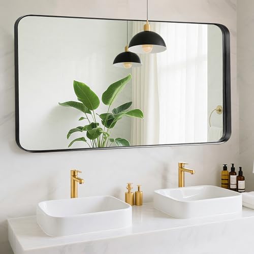 Rosynee Blck Bathroom Mirror for Over Sink - 20x40 Inch Metal Framed Round Corner Bathroom Mirror for Wall, Matte Large Vanity Mirror for Restroom, Entryway, Hanging Vertically or Horizontally