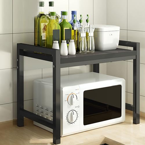 Estante de madera de 2 niveles para microondas para encimera de cocina, organización y almacenamiento para utensilios, condimentos y vajilla