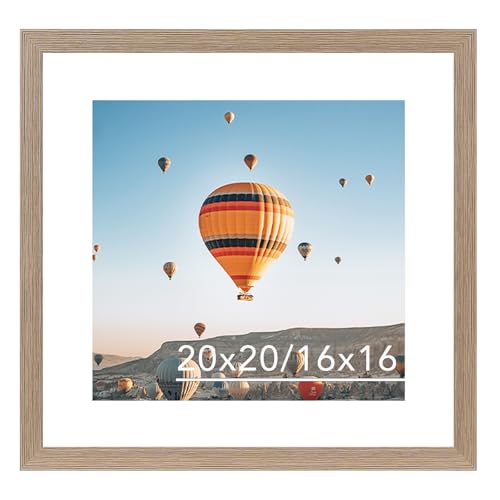 Image of JCJMY 20x20 Picture Frame Rustic Brown with 16x16 Mat, Display Photo 16x16 with Mat or 20 x 20 Without Mat, Wall Hanging Large 20x20 Poster Frame with Shatter Resistant Plexiglass, Rustic Brown