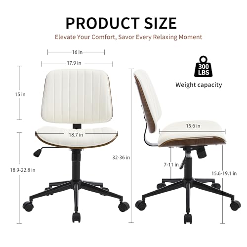 Image of Armless Rolling Office Desk Chair, Adjustable Height Computer Chair, White