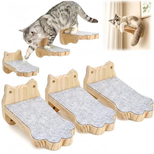 Tlence 3 Pack Cat Wall Shelves for Cats Steps, Wall Mounted Floating Cat Furniture with Non-Slip Felt, Cats Climbing Wall Stairs Perch for Jumping, Playing and Lounging, Holds up to 30lbs by Tlence - Used condition - US$17.56