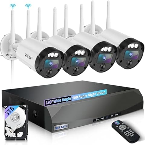 【90ft Super Night Vision & 2-Way Audio】 Outdoor Wireless Security Camera System, Wireless Cameras for Home Security, WiFi Video Surveillance, Home Security Cameras Cover