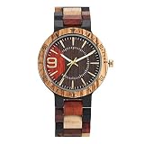 Aspecto agradable: este reloj de madera consta de una esfera grande, una correa de color mixto con cierre desplegable y una caja negra.