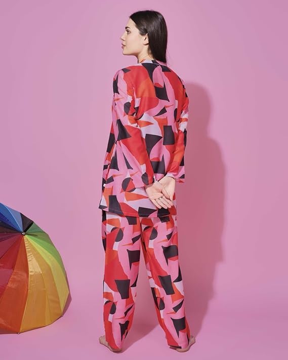 Image of STORIES OF BANNO'S SWAGGER Premium Poly Muslin Floral Co-Ord Set for Women | Soft Pajama Set | Elegant Printed Nightwear Lounge Outfit | Trendy Casual Wear Co-Ord Set