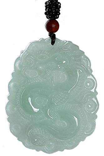 Hot Natural Jade Dragon Pendant boutique Jade Carving Dragon and Phoenix Pendant Amulet fashion sister and brother double protection Necklace (Loong lace)