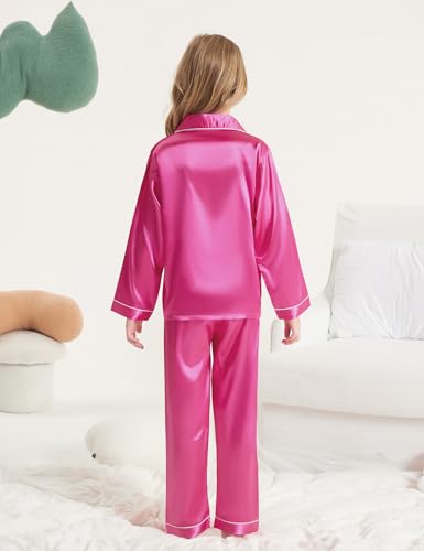 DIPUG Girls Satin Pajamas Long Sleeve Sleepwear Set Silky Feel Pjs for Kids Ages 4 to 133