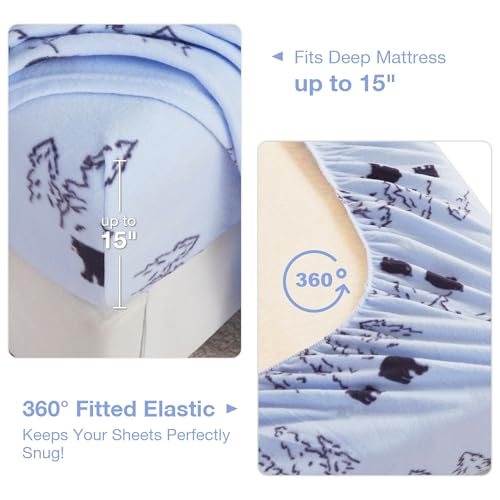 Image of Softan Fleece Sheets Full Size, Flannel Like Soft, Velvet Polar Microfleece Sheets for Winter, Blue Bear