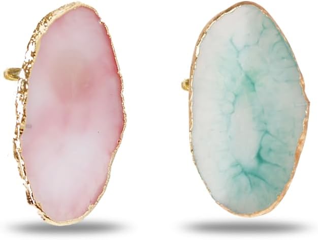 2PCS Resin Marble Nail Art Palette Rings Gel Polish Mixing Trays DIY Color Plates Nail Art Polish Holder with Adjustable Finger Ring for Nail Art
