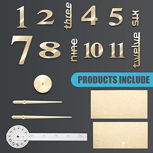 Junkin 3D Large Frameless Diy Wall Clock,Modern Decor Family Quote Wall Stickers Clock Kit For Home Living Room Bedroom Office Wall Decorations Adjustable Size (Gold) #TOP1